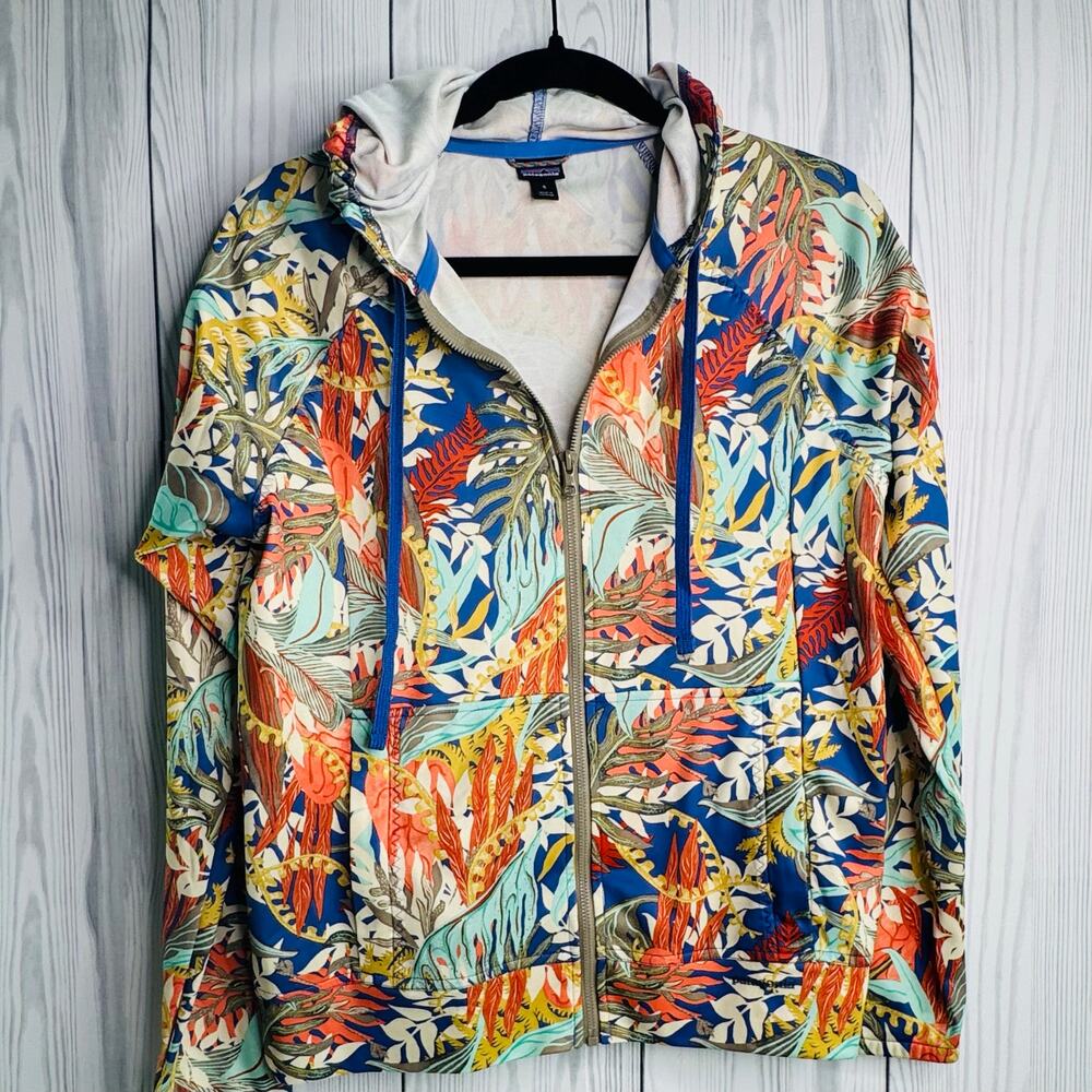 Women's Coastal Hideaway Suncover Hoody Leaf Print Pattern Small Hooded